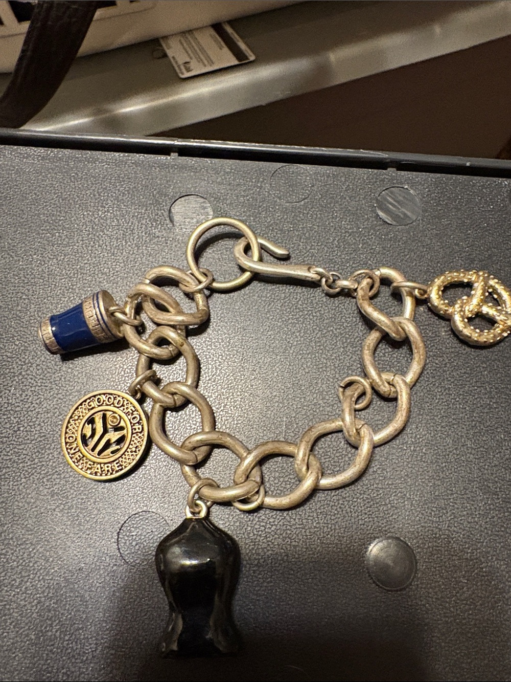 Gold-Tone Charm Bracelet with Blue & Black Accents